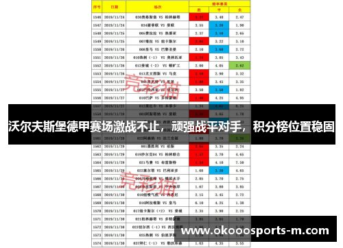 沃尔夫斯堡德甲赛场激战不止，顽强战平对手，积分榜位置稳固